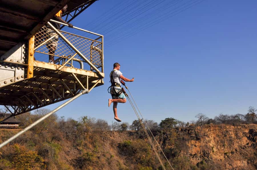 Victoria Falls Bridge Bungee Jump - Four seconds of freefall over the gorge